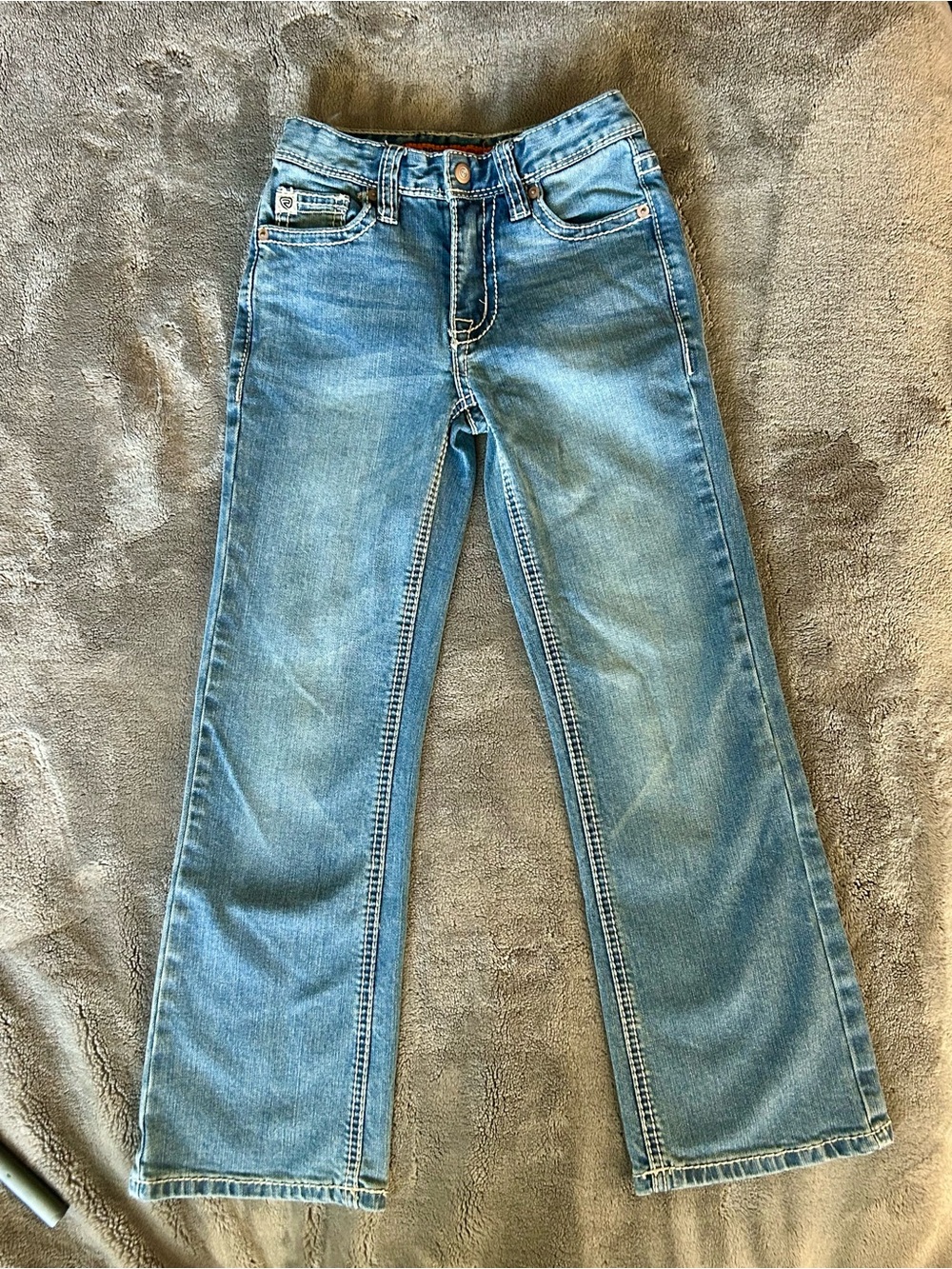 Rock & Roll Denim Boys Bootcut Jeans Size 7 Regular Ivory Stitch Western - Picture 2 of 10